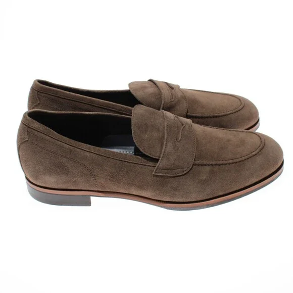 Di Bianco NWB Miseno Cashmere Suede Penny Loafers Size 44 (US 11) in Bark Brown